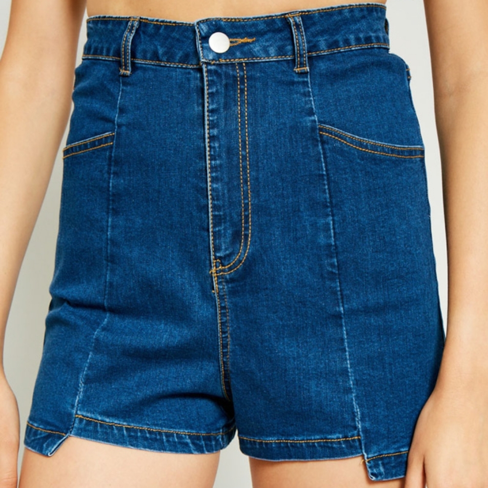 Hayden Vintage Inspired High Waisted Disconnected Hem Denim Shorts